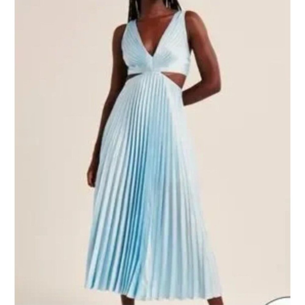Abercrombie & Fitch Long Dress M Tall Halter Tie Back Floral Cut Out Pleated NEW - Picture 5 of 16